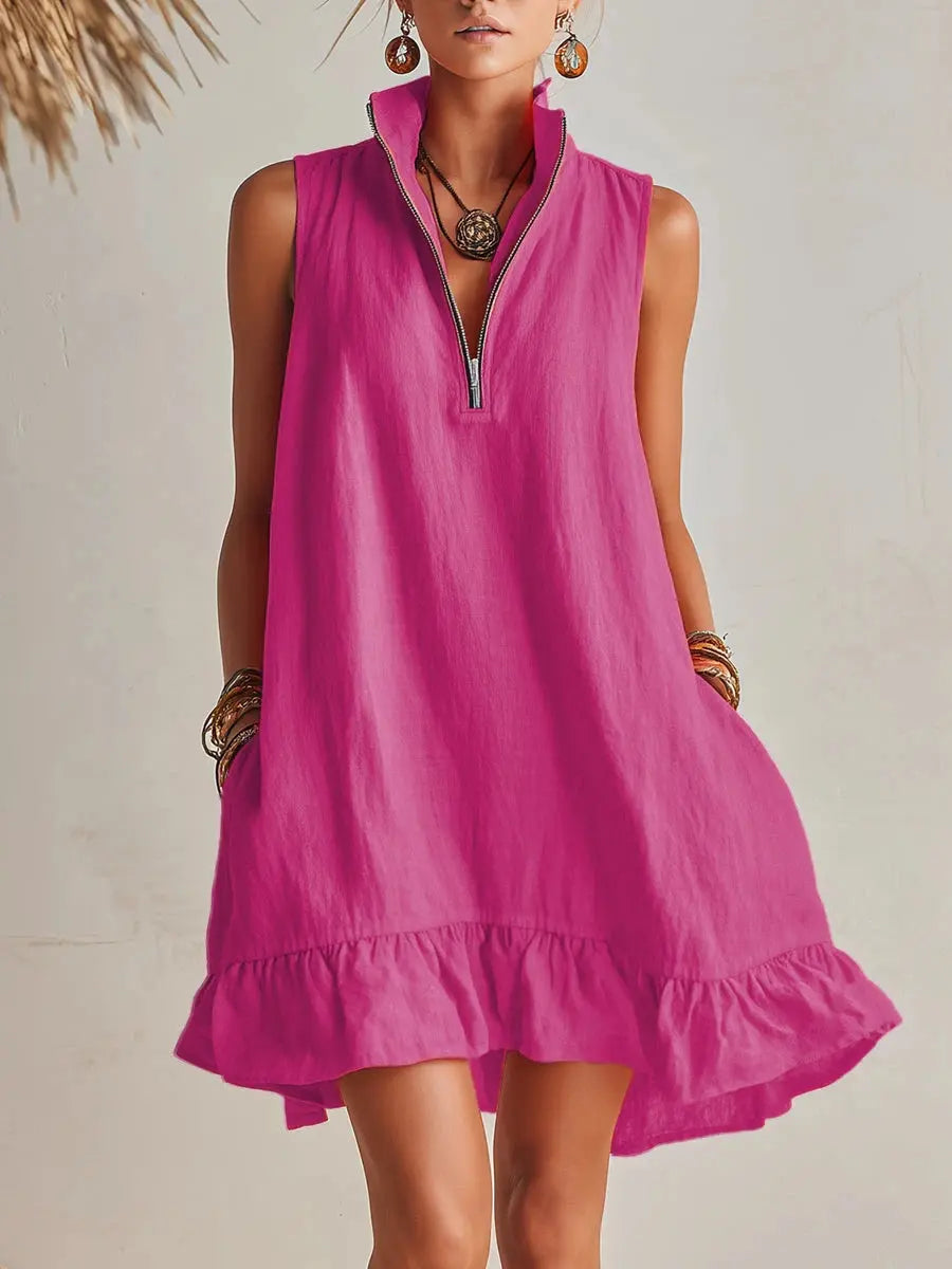 Vestido Corto · Naranja Media Cremallera
