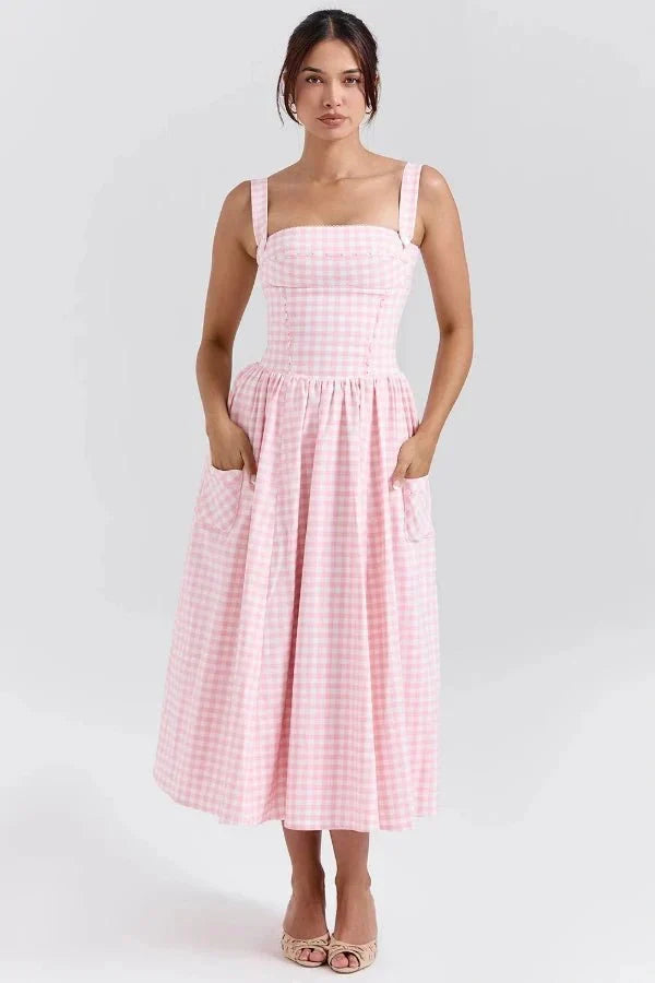 Vestido Midi · Rojo Cuadros Vichy