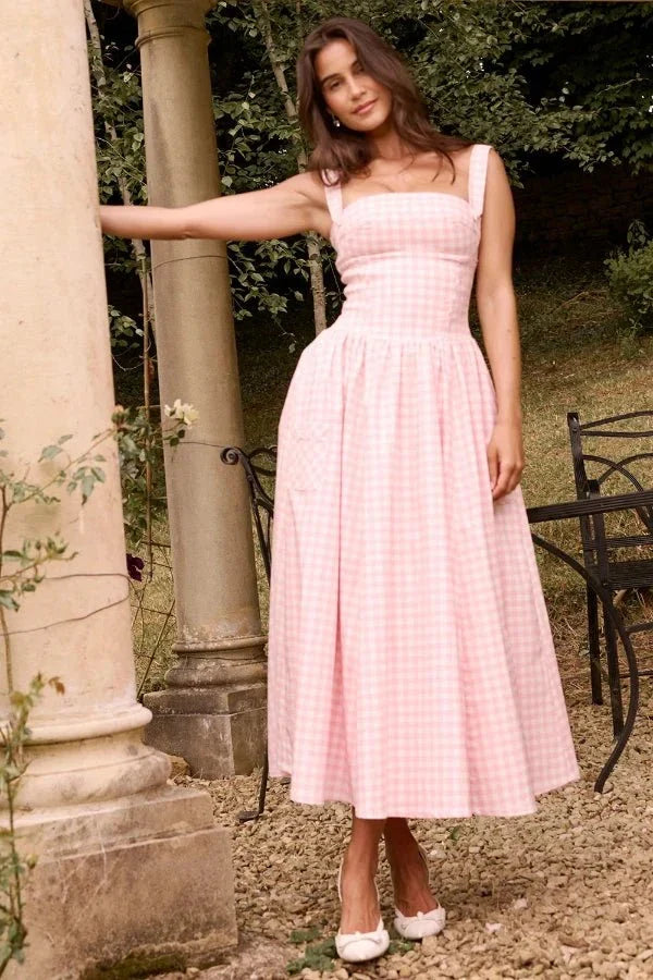 Vestido Midi · Rojo Cuadros Vichy