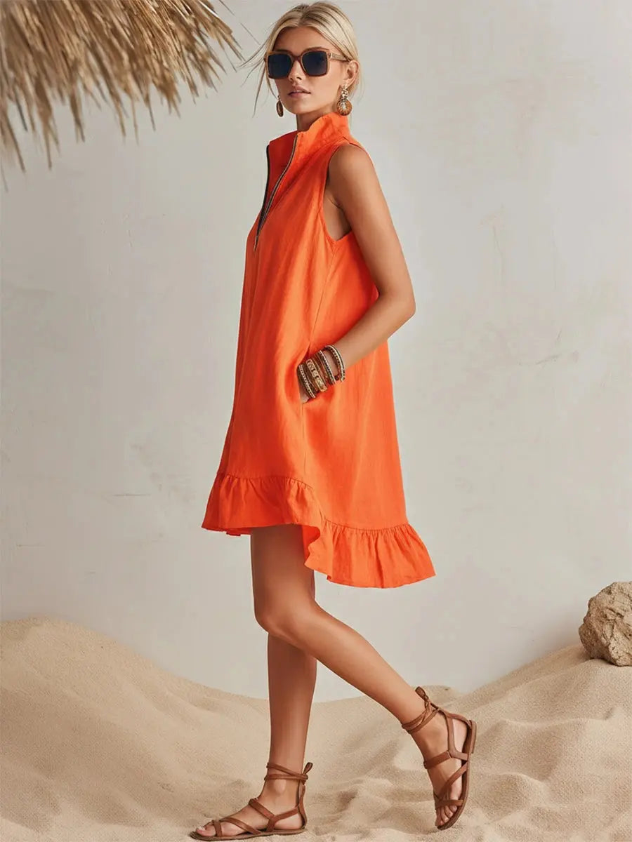 Vestido Corto · Naranja Media Cremallera