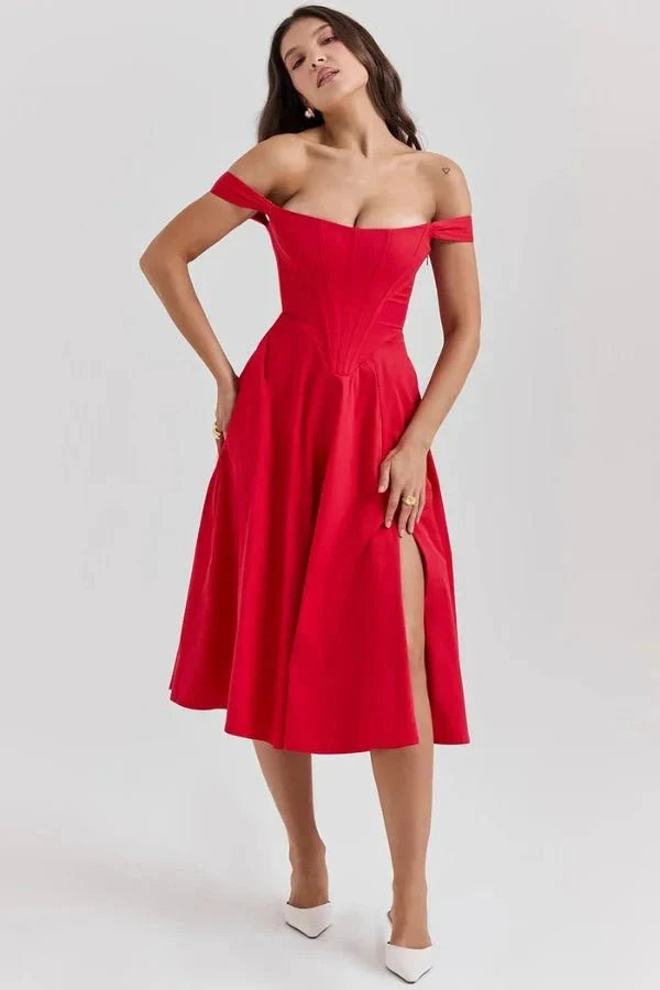 Vestido Midi · Hombros Descubiertos
