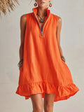 Vestido Corto · Naranja Media Cremallera