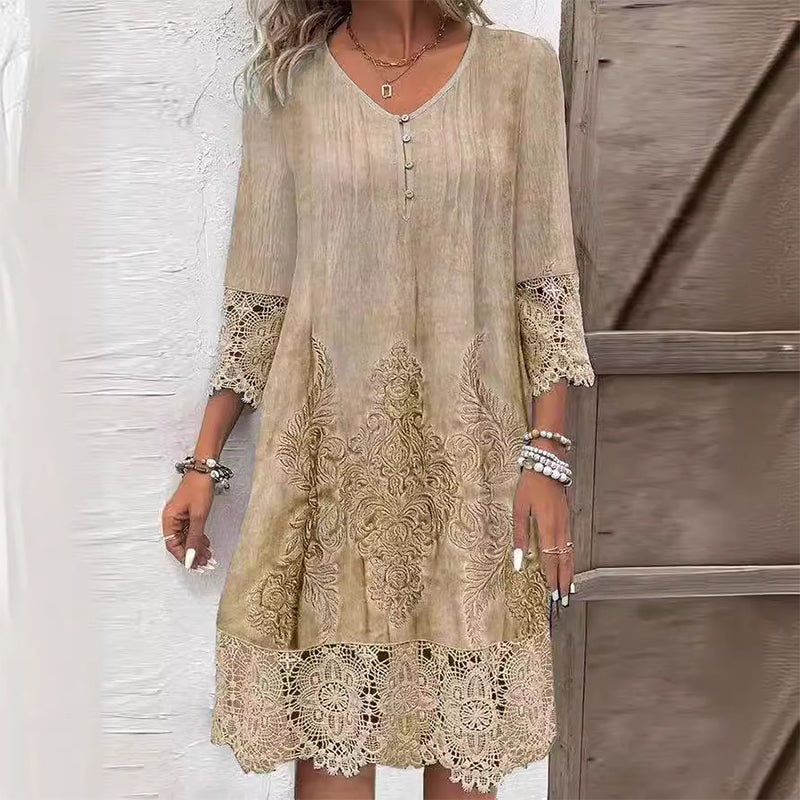 Vestido Midi · Azul Floral Bordado