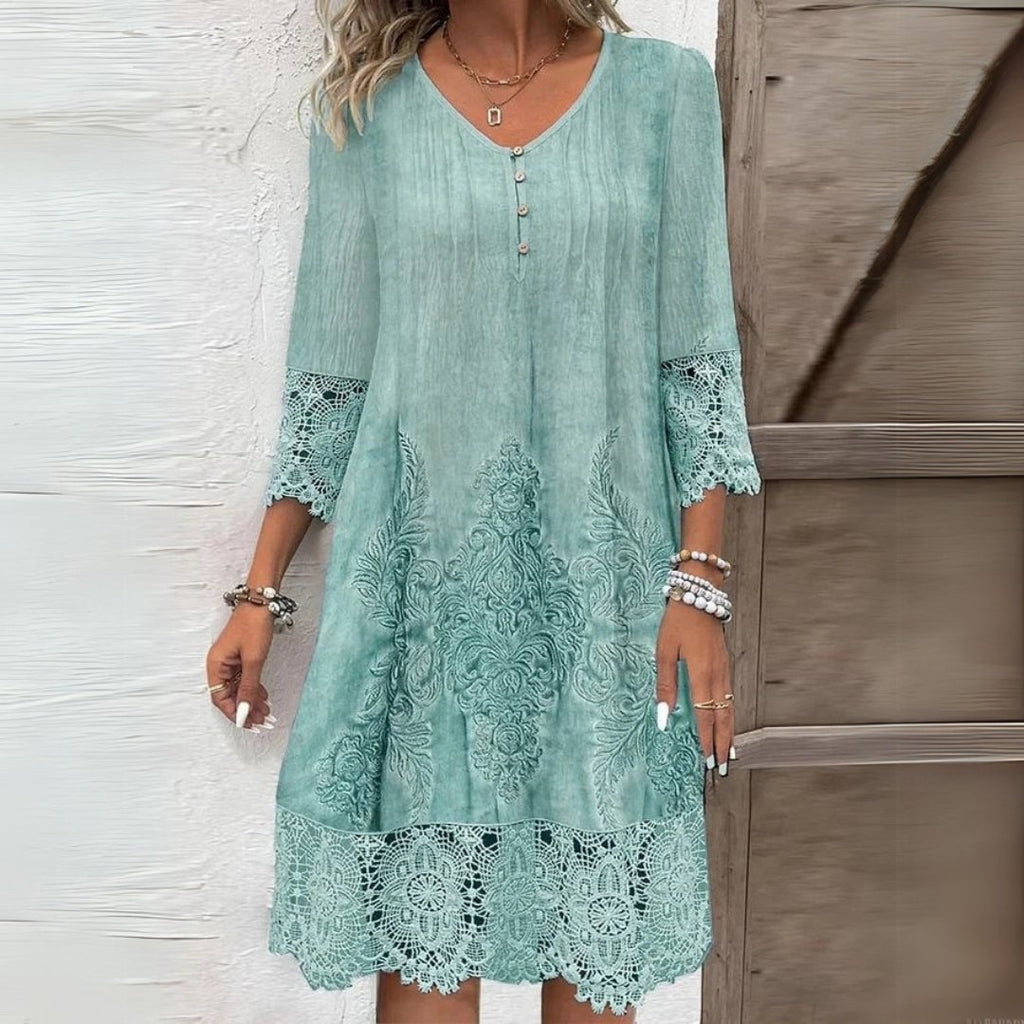 Vestido Midi · Azul Floral Bordado