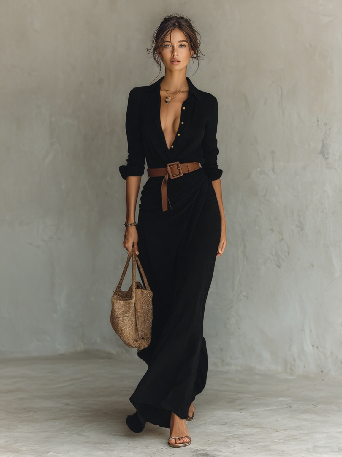 Vestido Camisero · Caqui con Cinturón