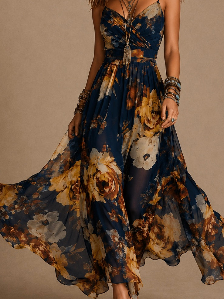 Dulce - Vestido longue à fleurs avec bretelles