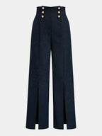 Double-Row frontal-Slit Pierna Ancha Pantalón