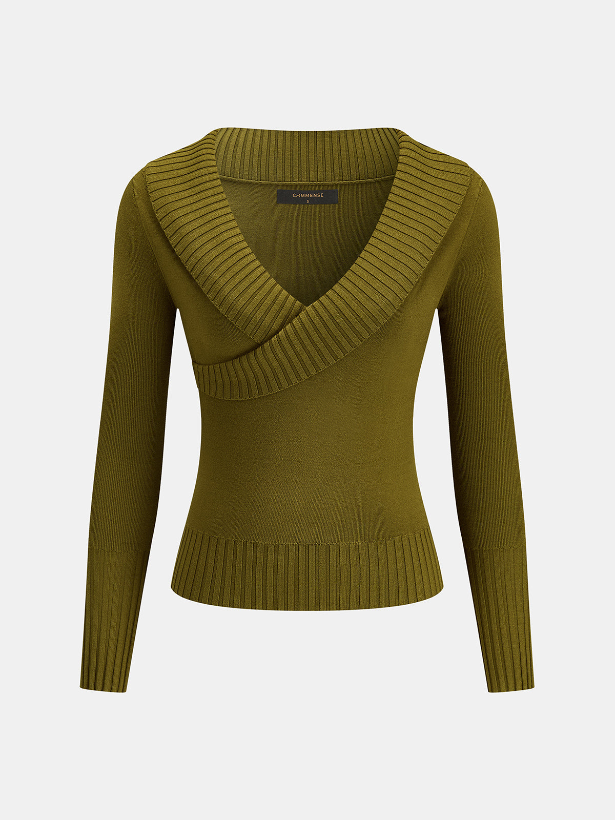 Cruzado-V cuello Ribbed ribete Fitted Punto Top