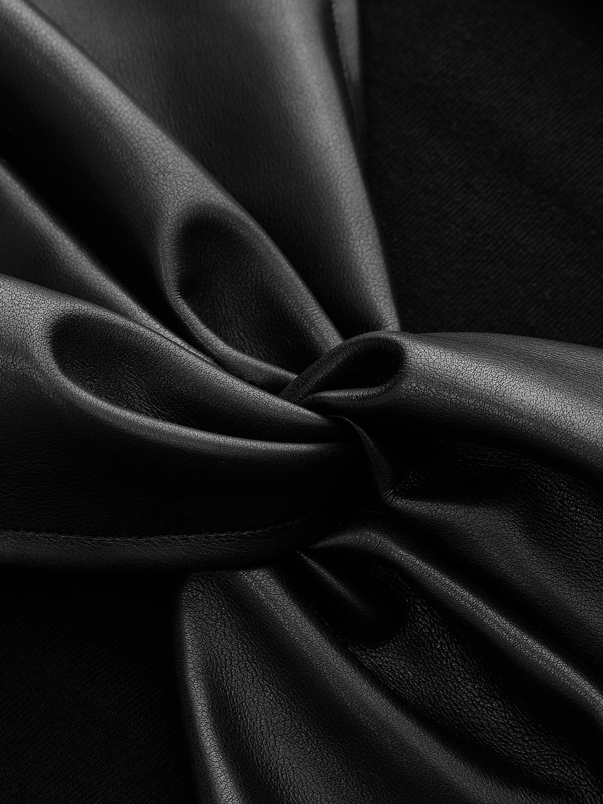 Faux-Leather nudo-Knot Manga Larga Entallado Vestido