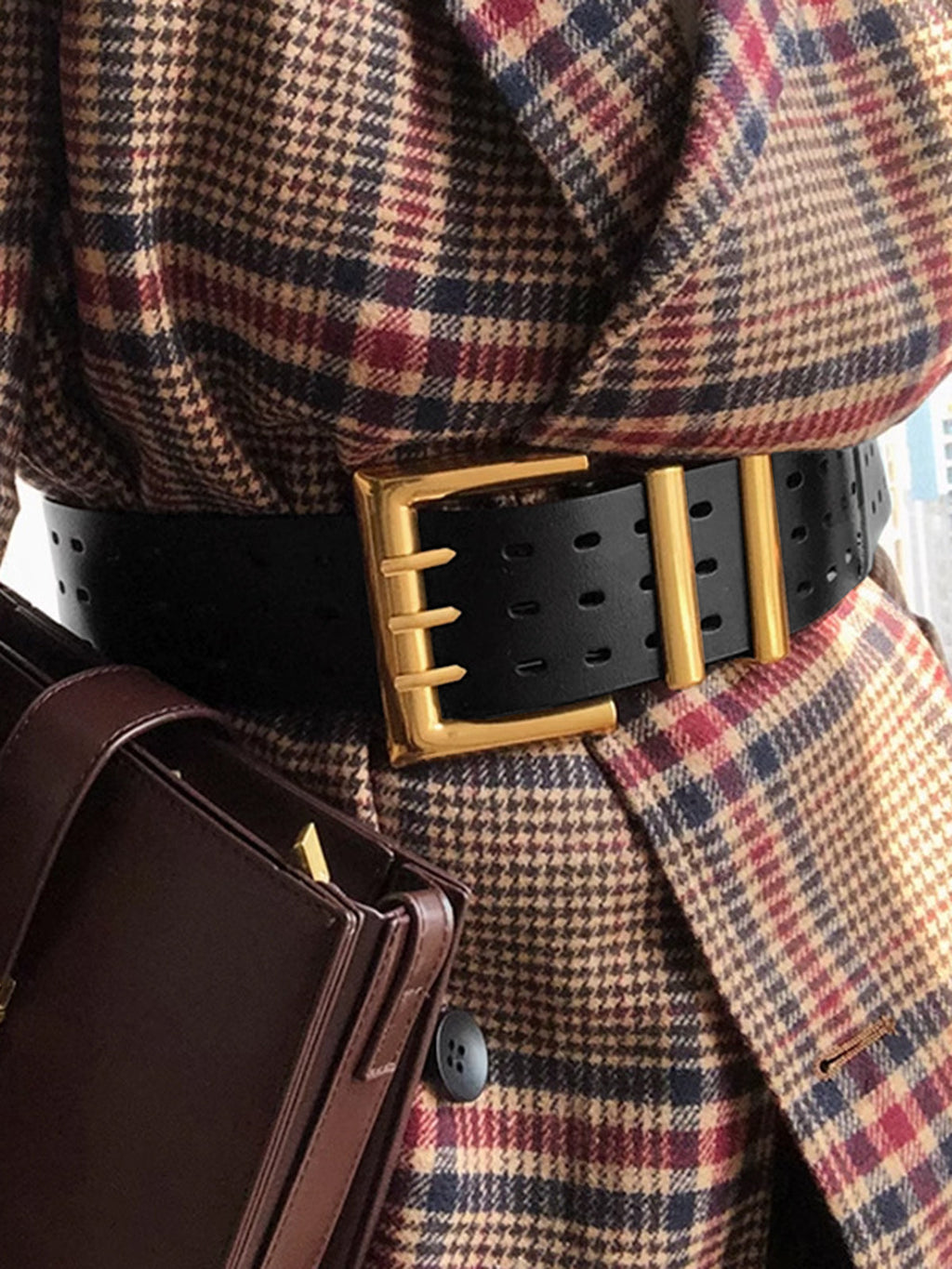 Multi-Prong Hebilla Wide Leather cintura Belt