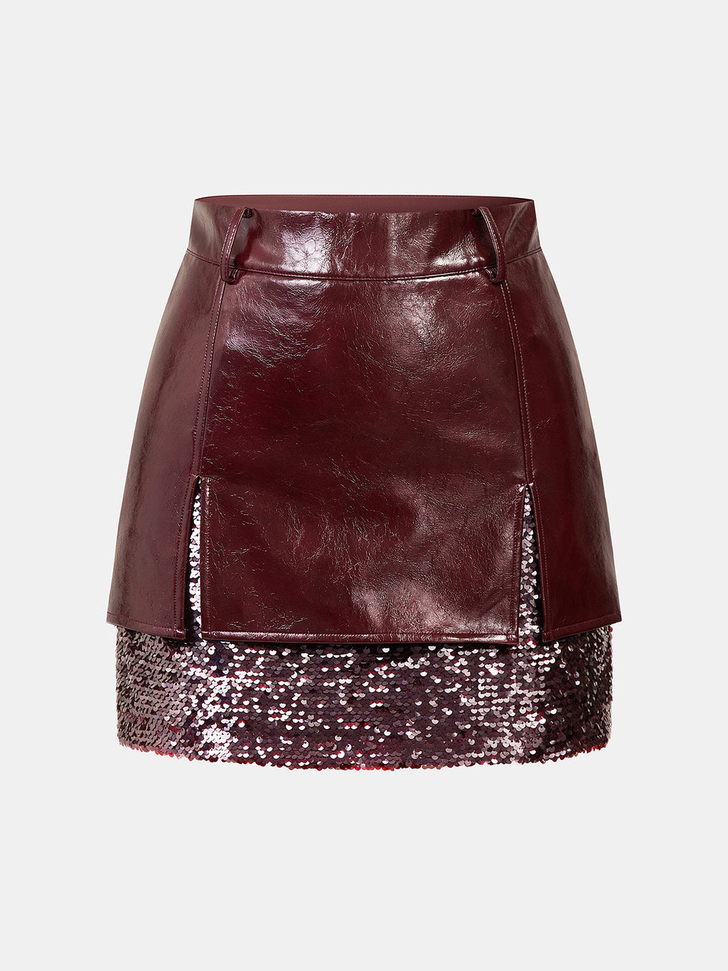 Faux-Leather Lentejuelas Panel mini Falda