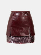 Faux-Leather Lentejuelas Panel mini Falda