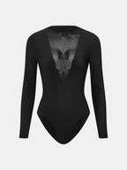 Semitransparente malla Deep Escote V Manga Larga Body