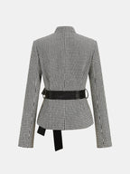 Houndstooth Frog botón con Cinturón Chaqueta