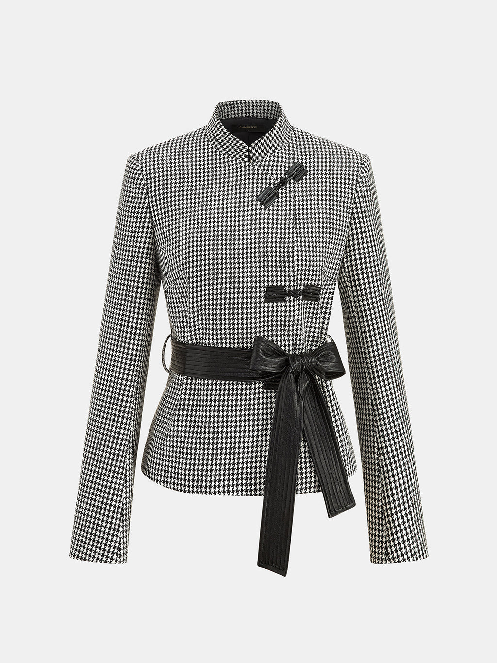 Houndstooth Frog botón con Cinturón Chaqueta