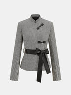 Houndstooth Frog botón con Cinturón Chaqueta