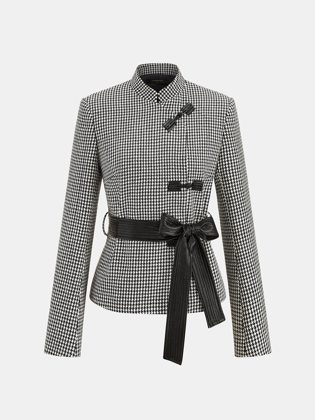 Houndstooth Frog botón con Cinturón Chaqueta