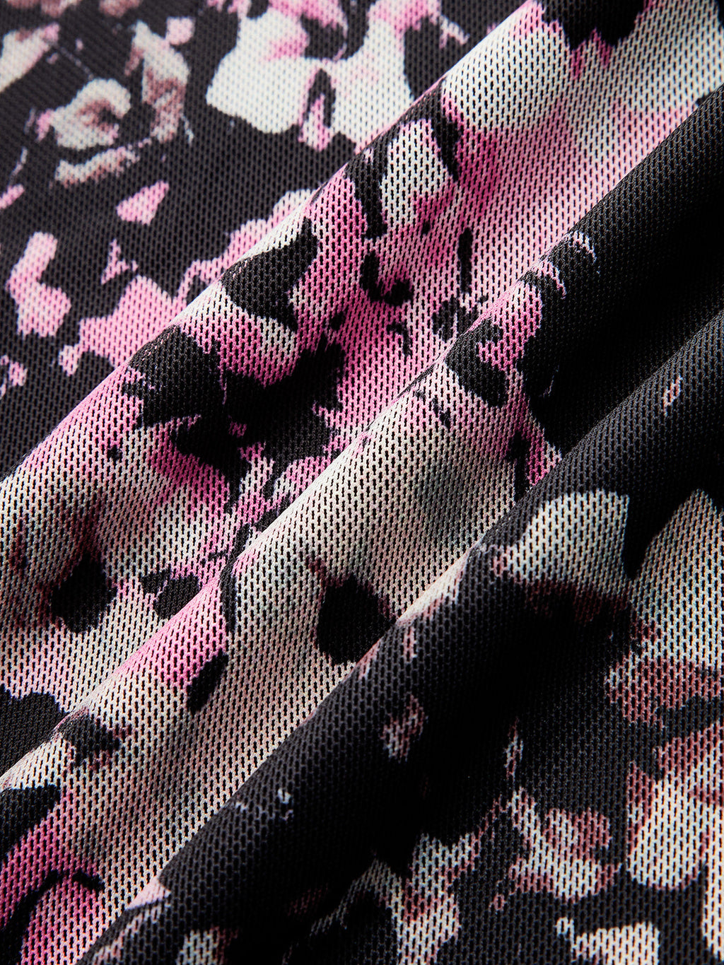 Floral malla Cuello Alto Tie-Detalle Minivestido