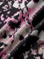 Floral malla Cuello Alto Tie-Detalle Minivestido