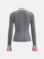 Contraste cuello Mezcla de Lana Ribbed Punto Top