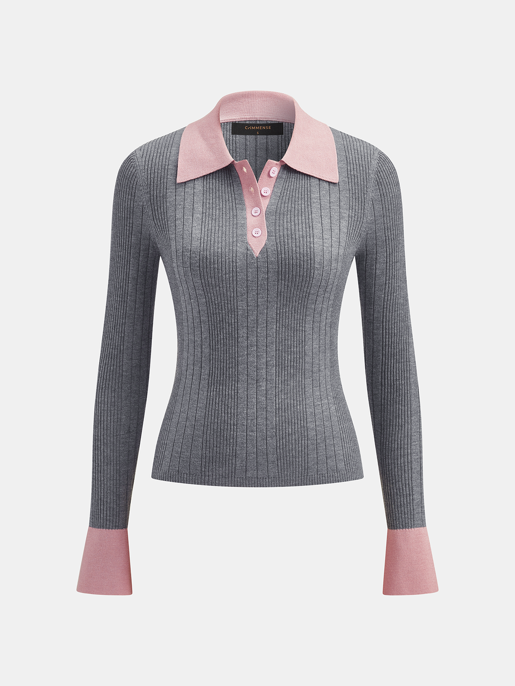 Contraste cuello Mezcla de Lana Ribbed Punto Top