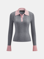 Contraste cuello Mezcla de Lana Ribbed Punto Top