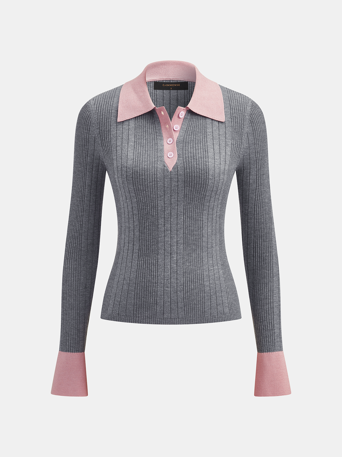 Contraste cuello Mezcla de Lana Ribbed Punto Top