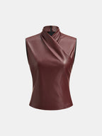 Efecto Piel Drapeado Cross cuello Sin Mangas Top
