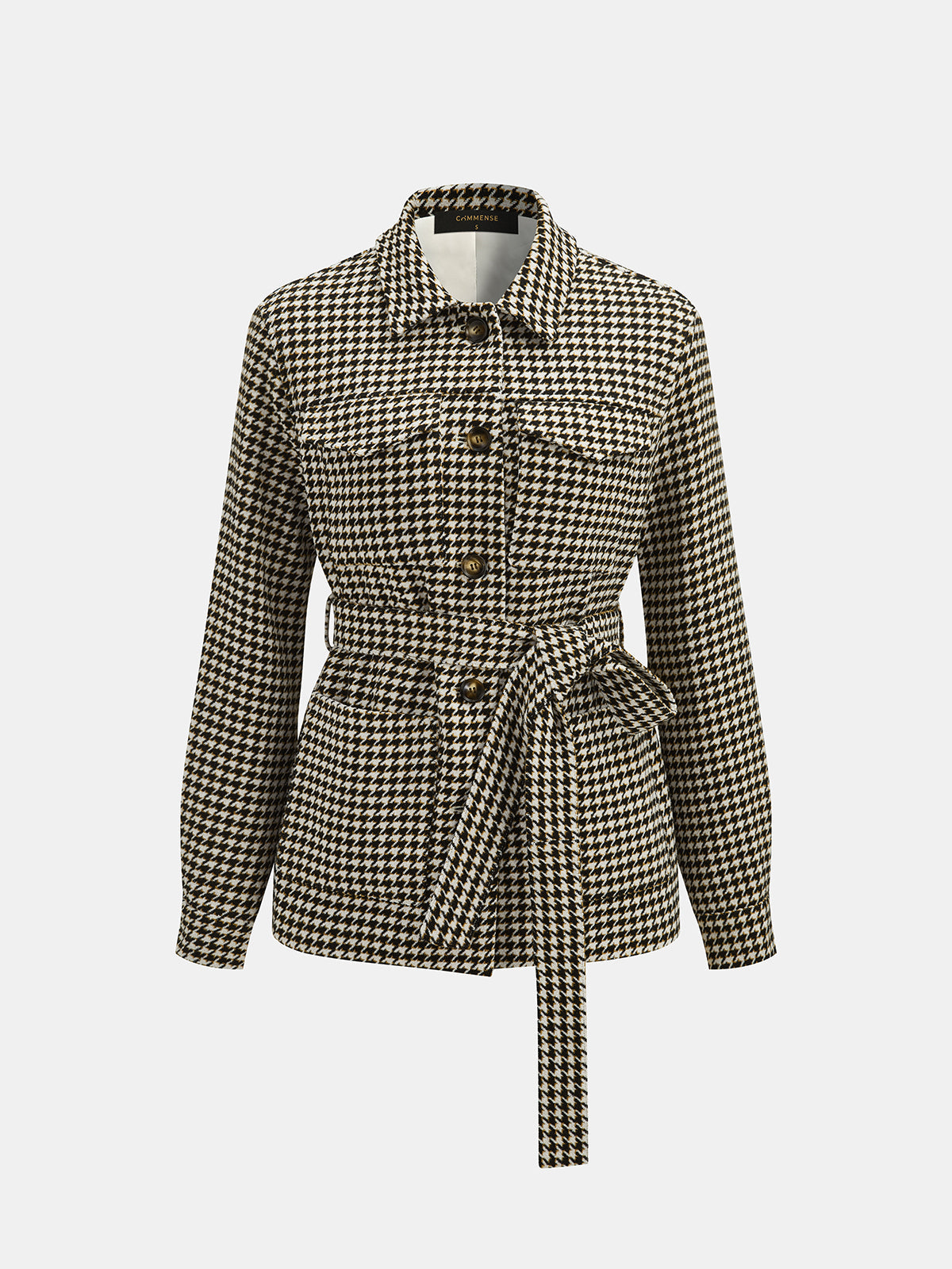Houndstooth con Cinturón cintura Camisa Chaqueta