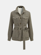 Houndstooth con Cinturón cintura Camisa Chaqueta