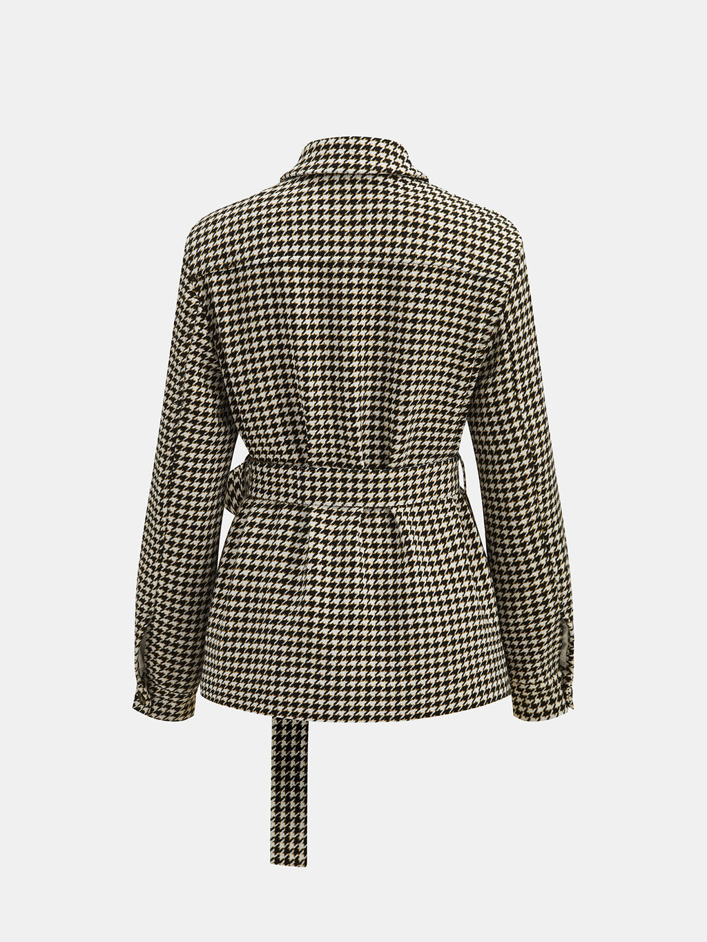 Houndstooth con Cinturón cintura Camisa Chaqueta