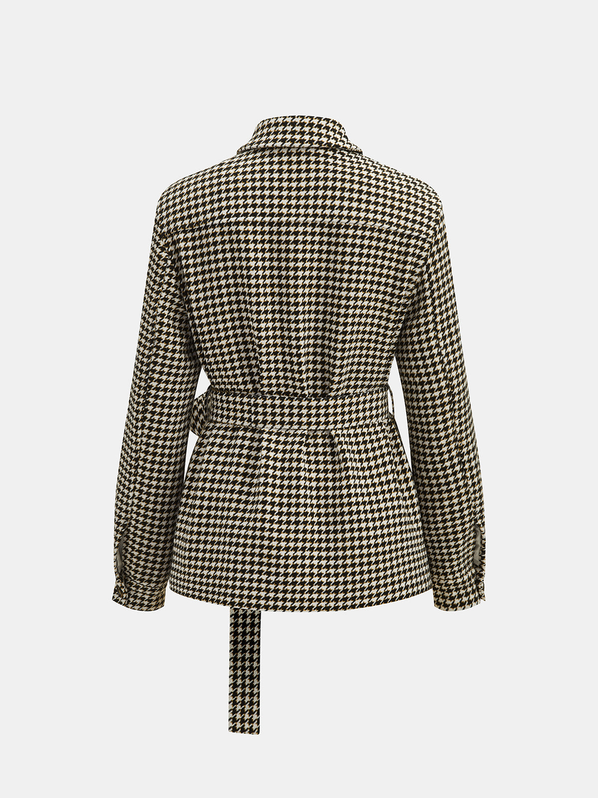 Houndstooth con Cinturón cintura Camisa Chaqueta