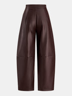 Faux-Leather Seamed Barrel Leg Pantalón