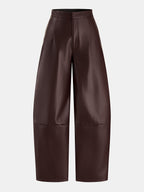 Faux-Leather Seamed Barrel Leg Pantalón