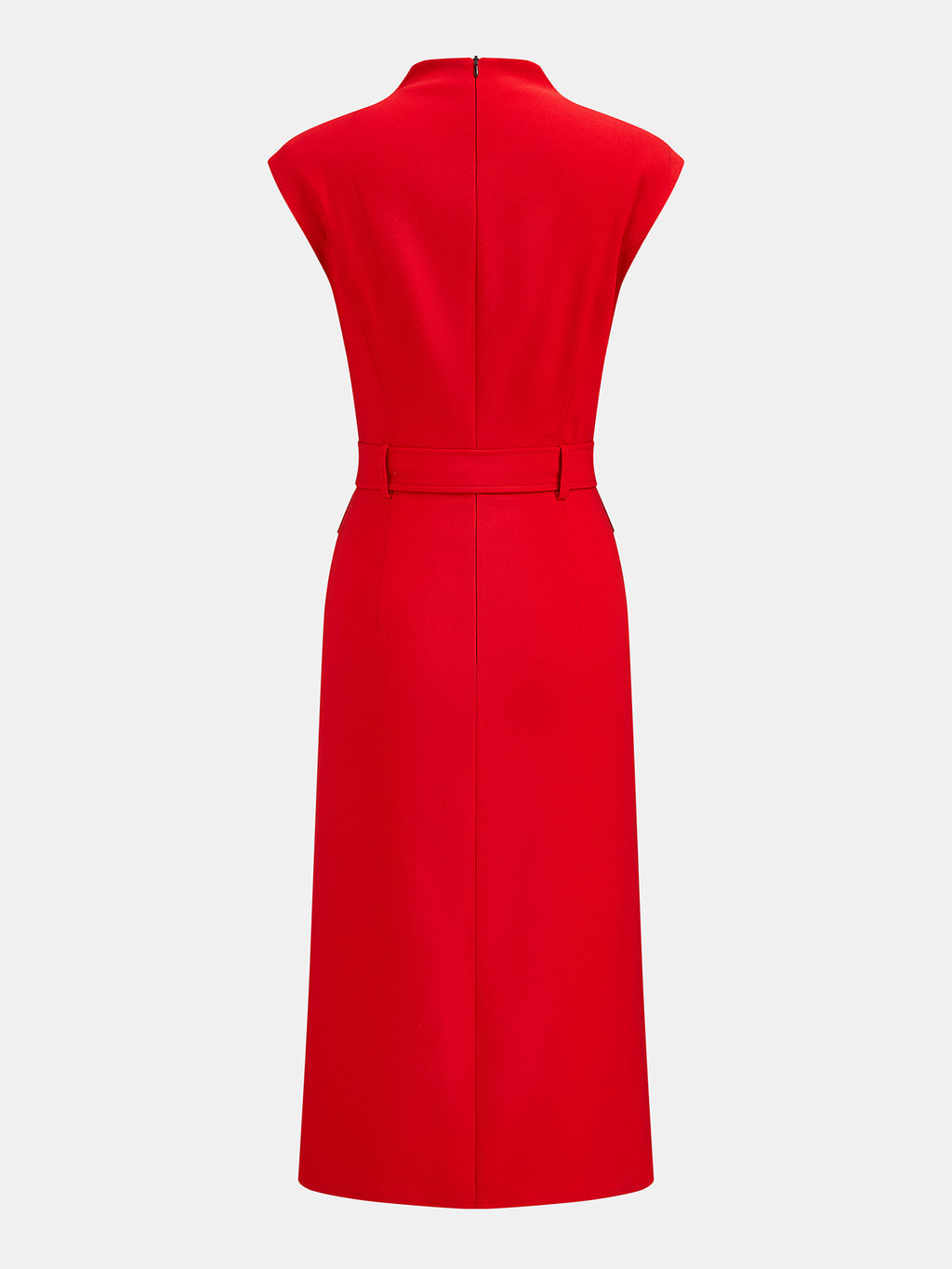Drapeado Cuello Alto con Cinturón Cap manga Vestido midi