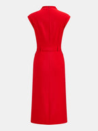 Drapeado Cuello Alto con Cinturón Cap manga Vestido midi