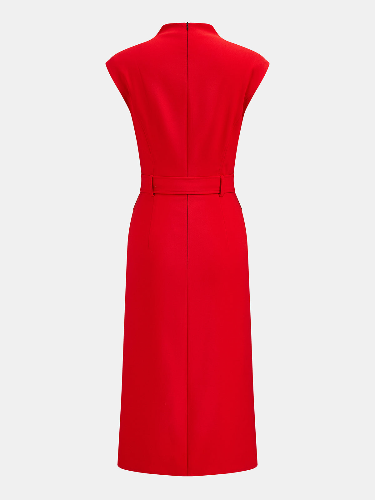 Drapeado Cuello Alto con Cinturón Cap manga Vestido midi
