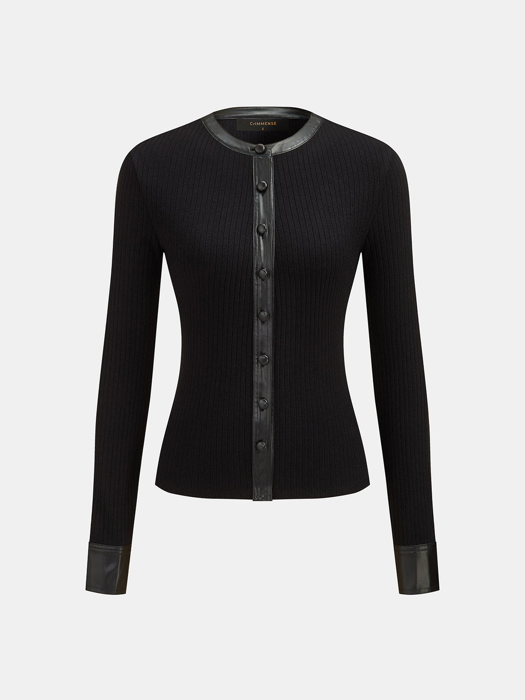 Faux-Leather ribete Ribbed Punto Top