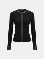 Faux-Leather ribete Ribbed Punto Top