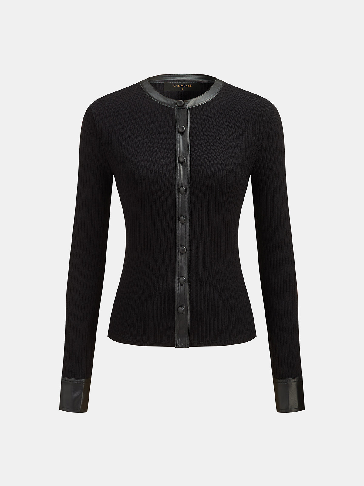 Faux-Leather ribete Ribbed Punto Top