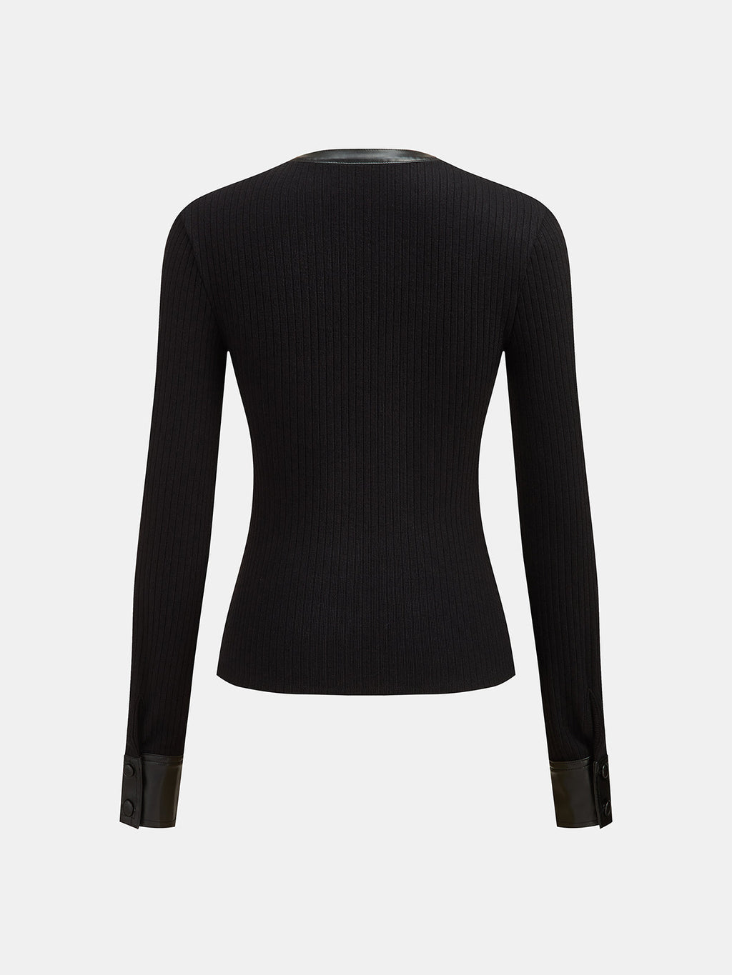 Faux-Leather ribete Ribbed Punto Top