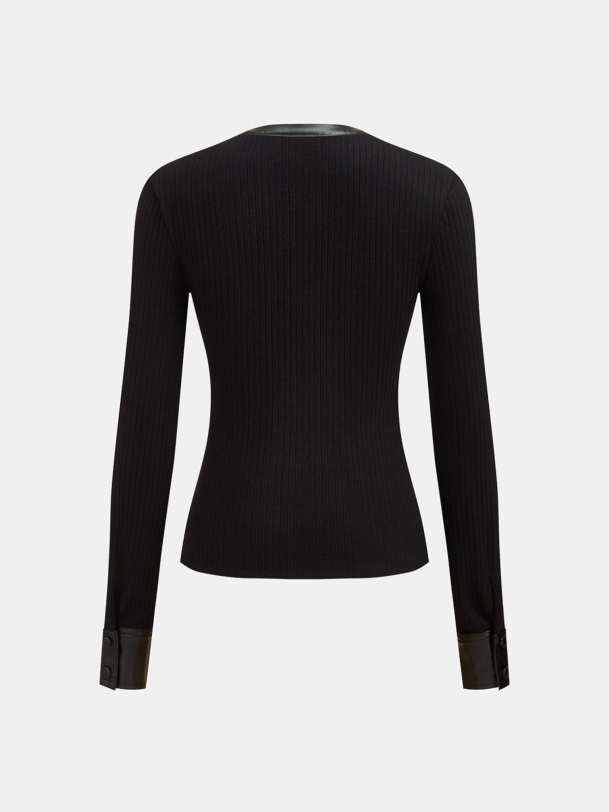 Faux-Leather ribete Ribbed Punto Top