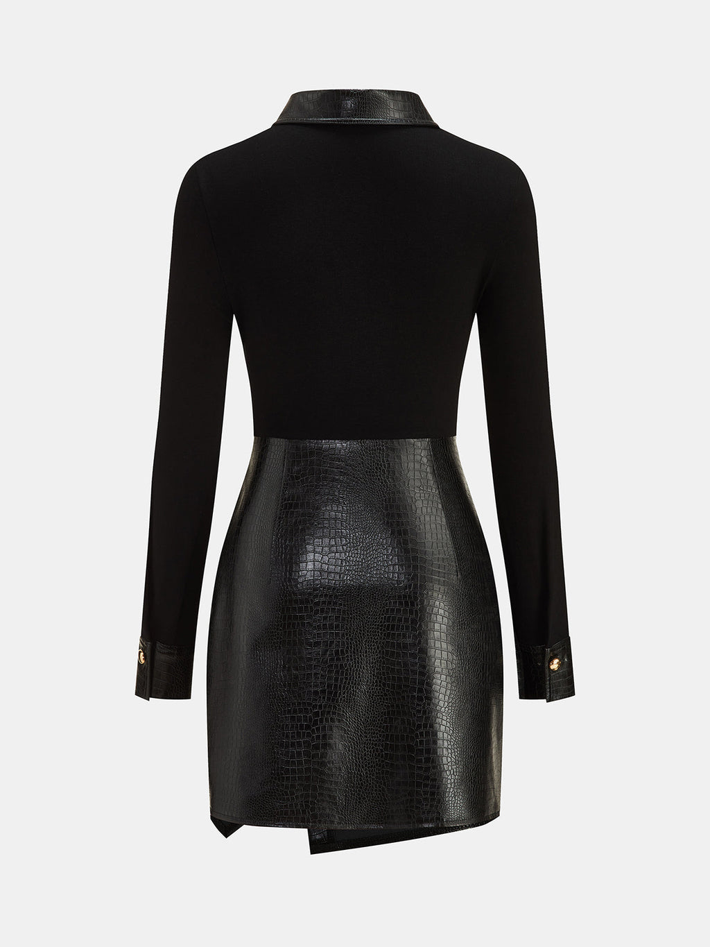 Faux-Leather Patchwork con Cuello Minivestido