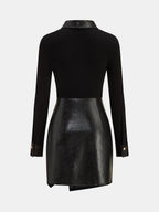 Faux-Leather Patchwork con Cuello Minivestido