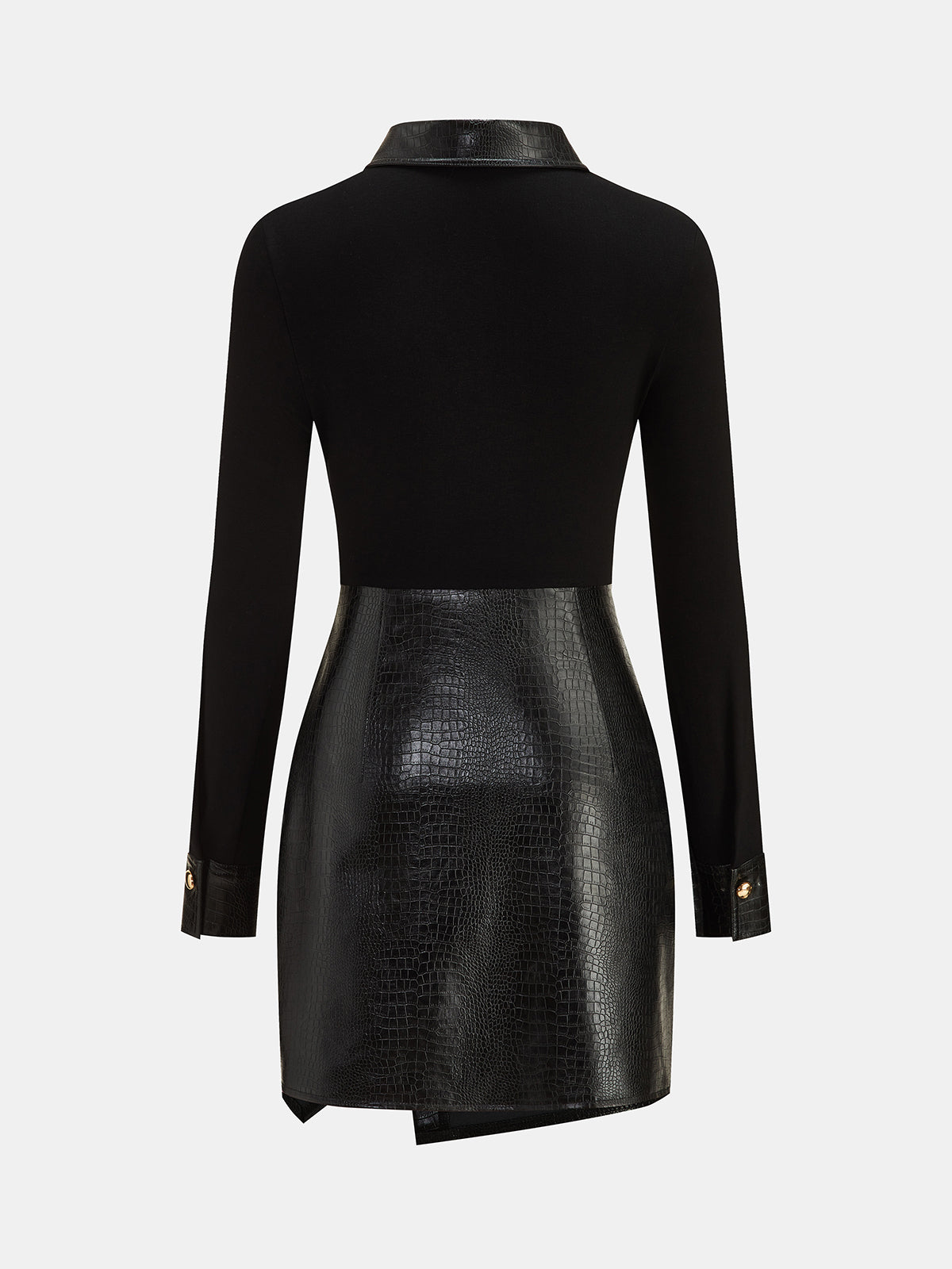 Faux-Leather Patchwork con Cuello Minivestido
