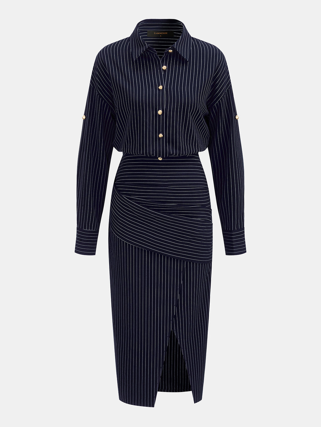 Botones Metálicos Pinstripe midi Camisa Vestido