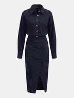 Botones Metálicos Pinstripe midi Camisa Vestido