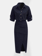 Botones Metálicos Pinstripe midi Camisa Vestido
