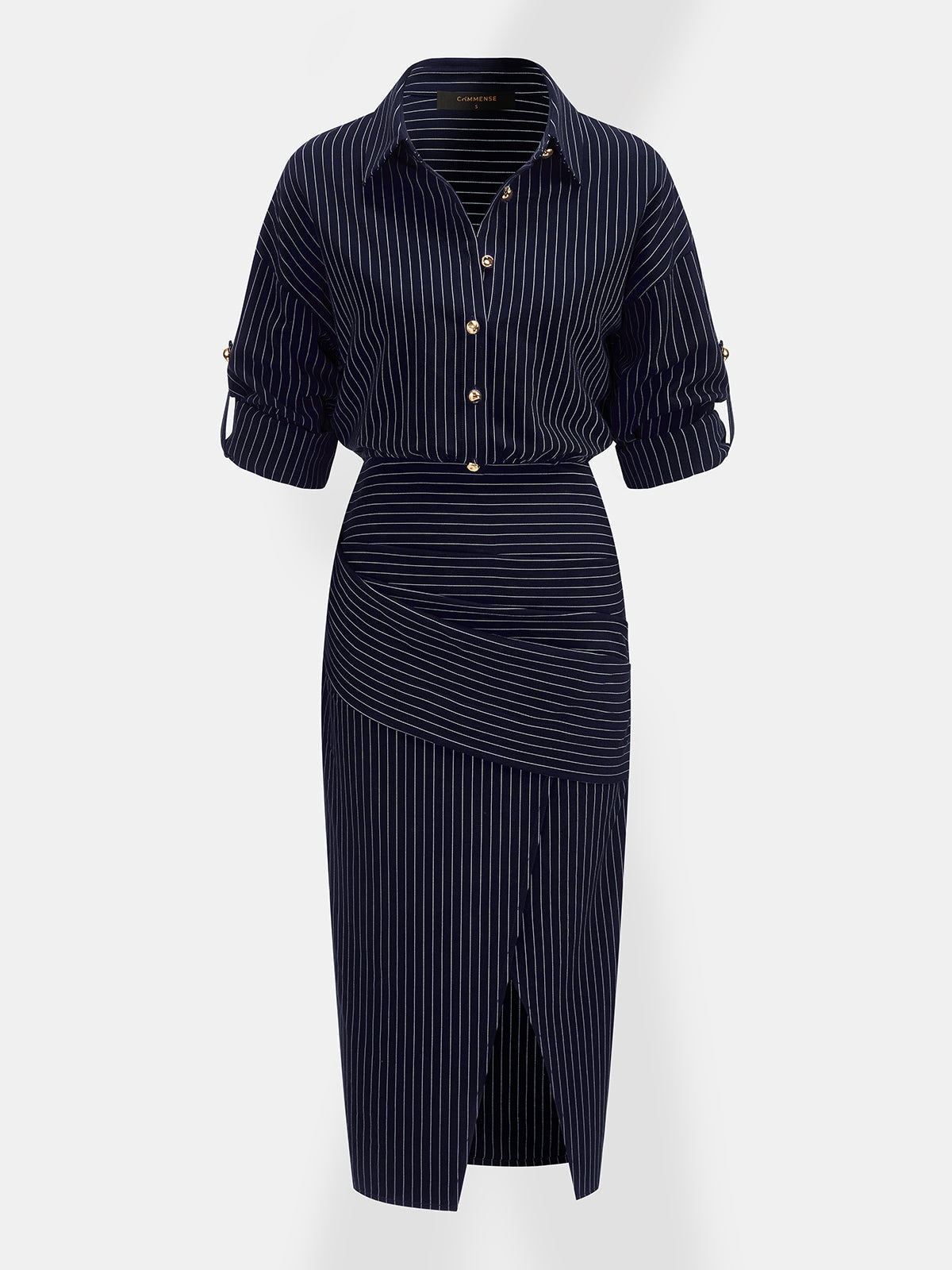 Botones Metálicos Pinstripe midi Camisa Vestido