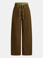 Contraste Drawstring cintura Pierna Ancha Pantalón